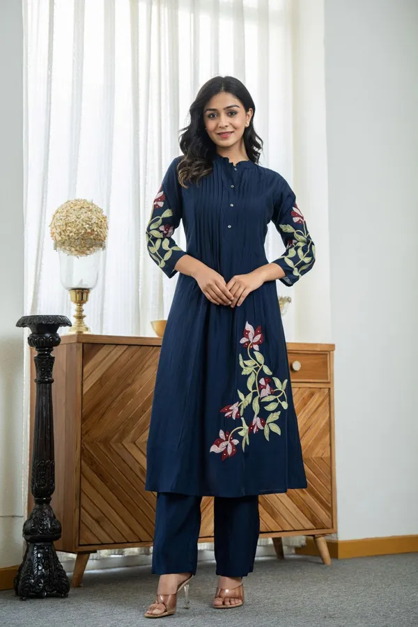 Navy_Blue_Cotton_Premium_Embroidered_Kurta_Set_For_Women_And_Girls