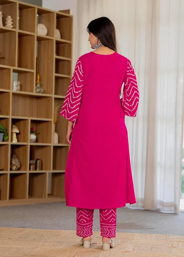 Magenta_Pink_Bandhani_Printed_Pure_Cotton_Kurta_Set_With_Dupatta_For_Women_And_Girls