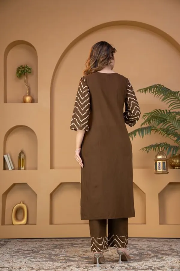 Brown_Bandhani_Print_Kurta_Set_With_Dupatta_For_Women_And_Girls