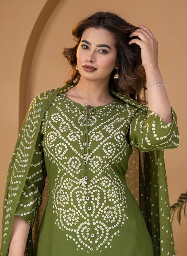 Mehandi_Green_Bandhani_Print_Kurta_Set_With_Dupatta_For_Women_And_Girls