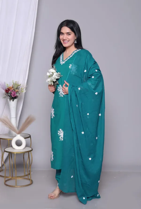 Sea_Green_Cotton_Premium_Kurta_Set_With_Dupatta_For_Women_And_Girls