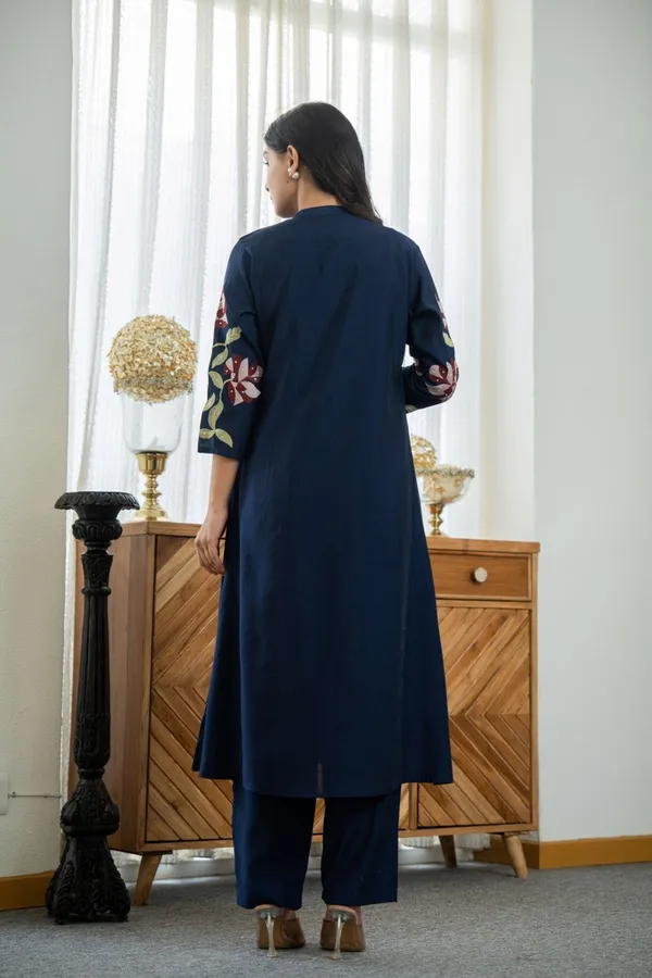 Navy_Blue_Cotton_Premium_Embroidered_Kurta_Set_For_Women_And_Girls