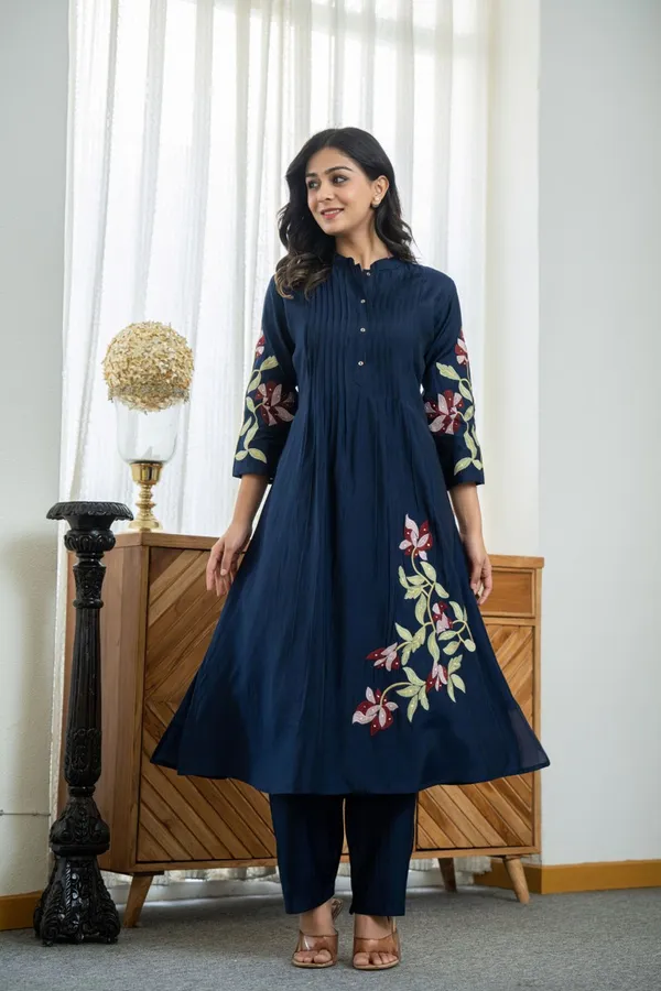 Navy_Blue_Cotton_Premium_Embroidered_Kurta_Set_For_Women_And_Girls
