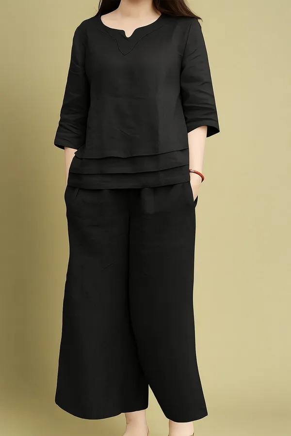 Black_Cotton_Linen_Premium_Co_Ord_Set_For_Women_And_Girls