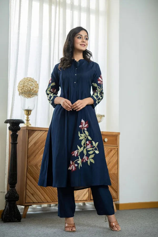 Navy_Blue_Cotton_Premium_Embroidered_Kurta_Set_For_Women_And_Girls