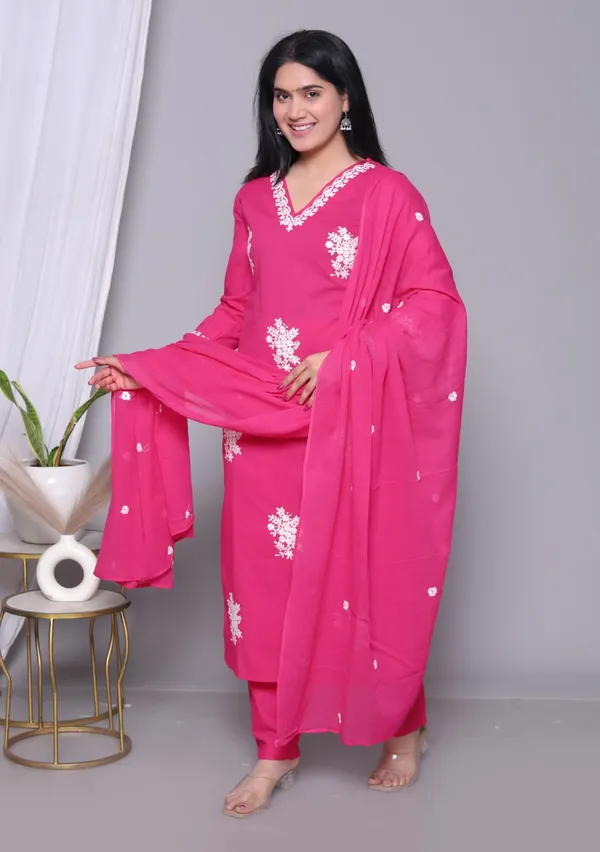 Pink_Premium_Kurta_Set_With_Dupatta_For_Women_And_Girls