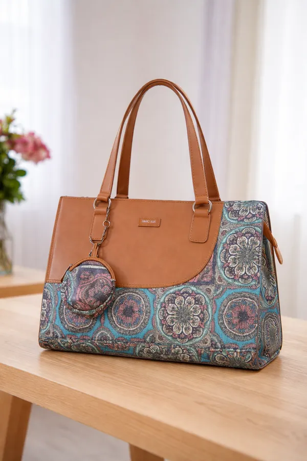 Multicolor_Pu_Cotton_With_Vegan_Leather_Laptop_Tote_Bag_For_Unisex