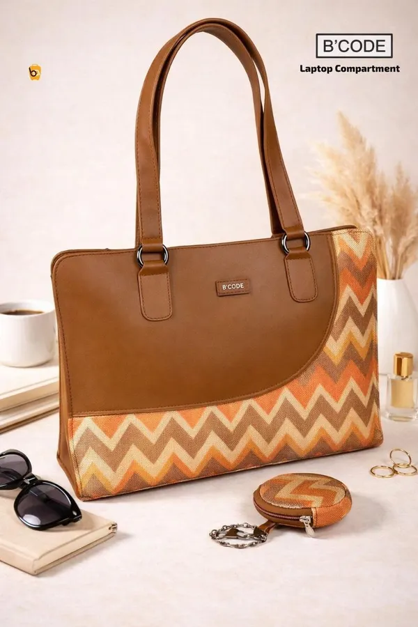 Multicolor_Pu_Cotton_With_Vegan_Leather_Laptop_Tote_Bag_For_Unisex