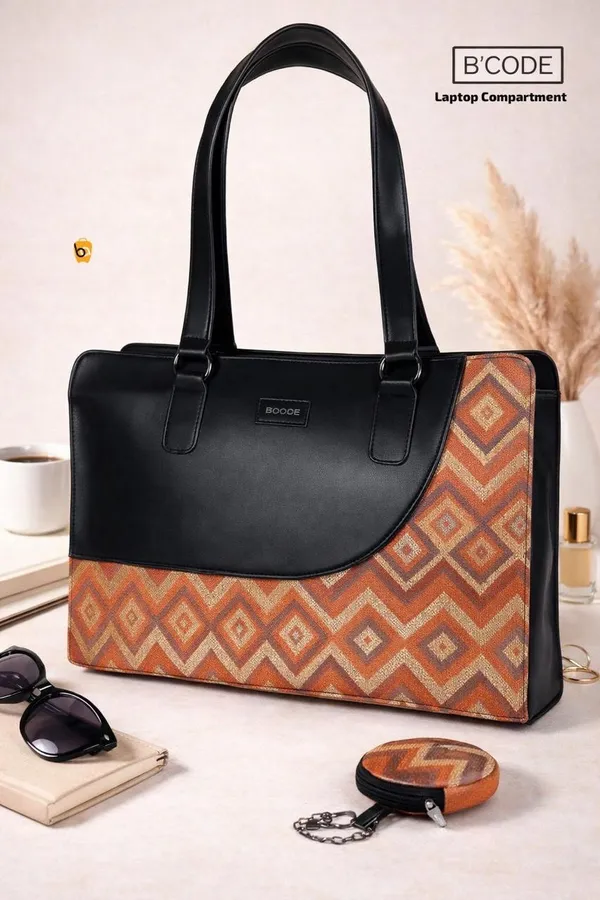 Multicolor_Pu_Cotton_With_Vegan_Leather_Laptop_Tote_Bag_For_Daily_Office__Work_Use