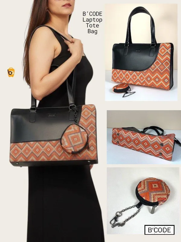 Multicolor_Pu_Cotton_With_Vegan_Leather_Laptop_Tote_Bag_For_Daily_Office__Work_Use