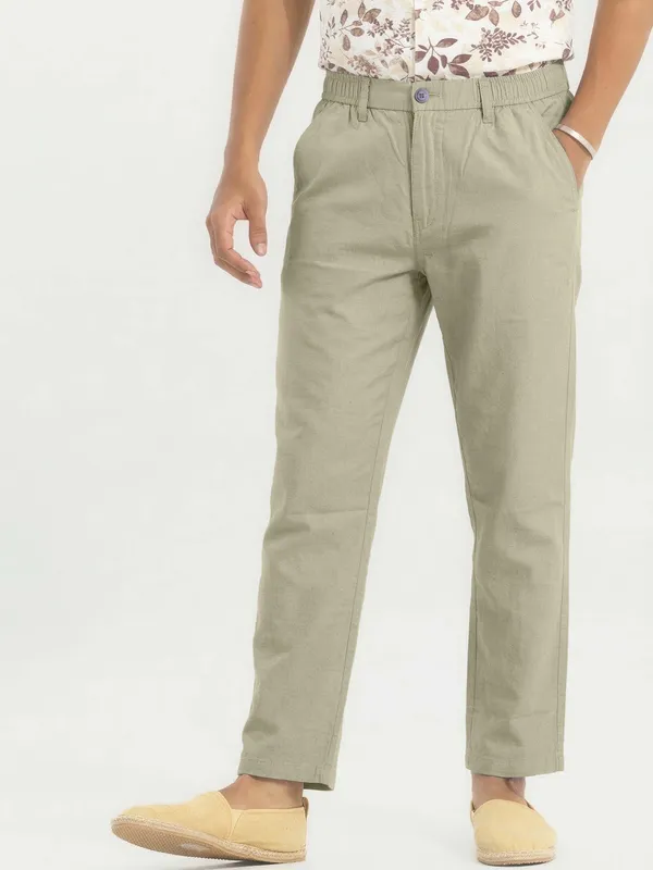 Mens_Olive_Green_Elastic_Waist_Casual_Trousers