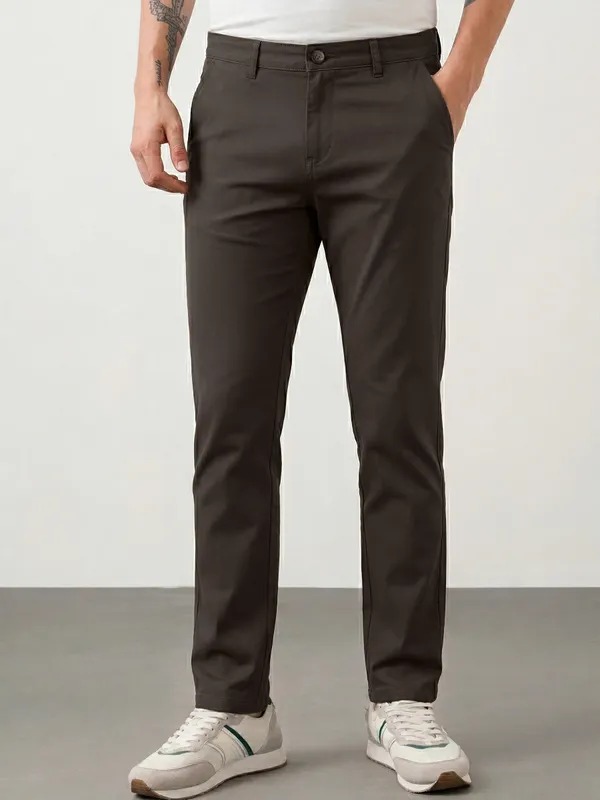 DK_OLIVE_Solid_Slim_Fit_4WAY_STRETCH_Trousers_for_Men