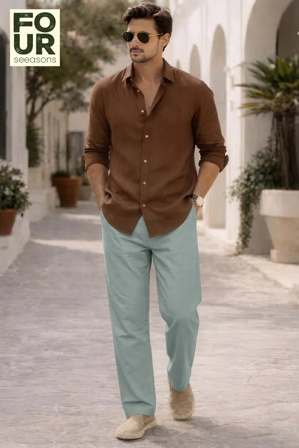 Mens_Sage_Green_Casual_Trousers_With_Elastic_Waistband