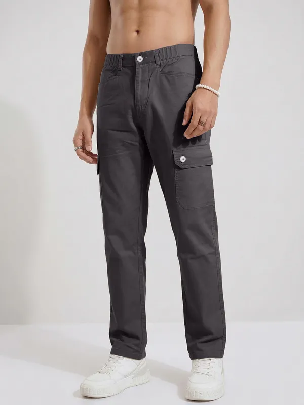 Mens_Charcoal_Grey_Cargo_Pants_With_Button_Pocket_Detail
