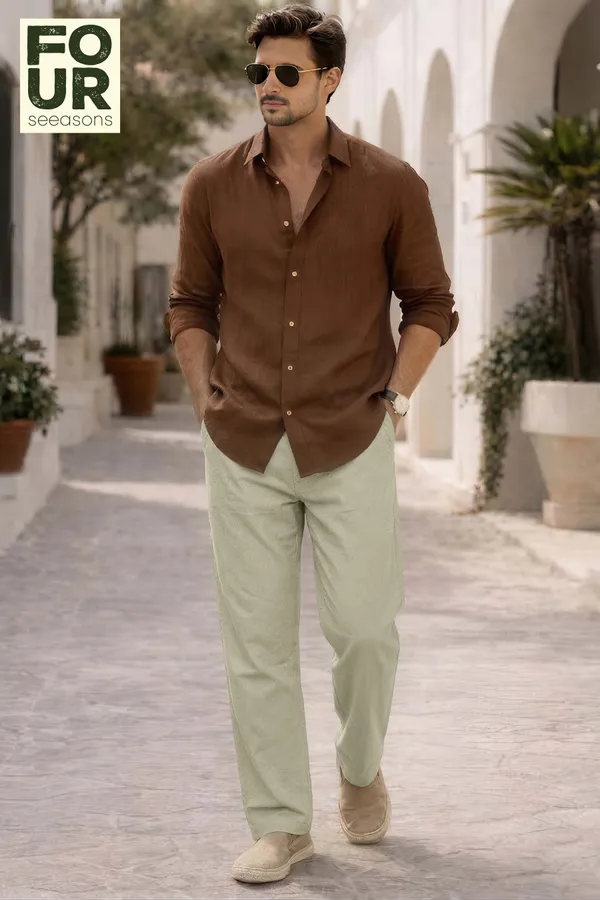 Mens_Olive_Green_Elastic_Waist_Casual_Trousers