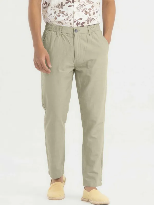 Mens_Olive_Green_Elastic_Waist_Casual_Trousers