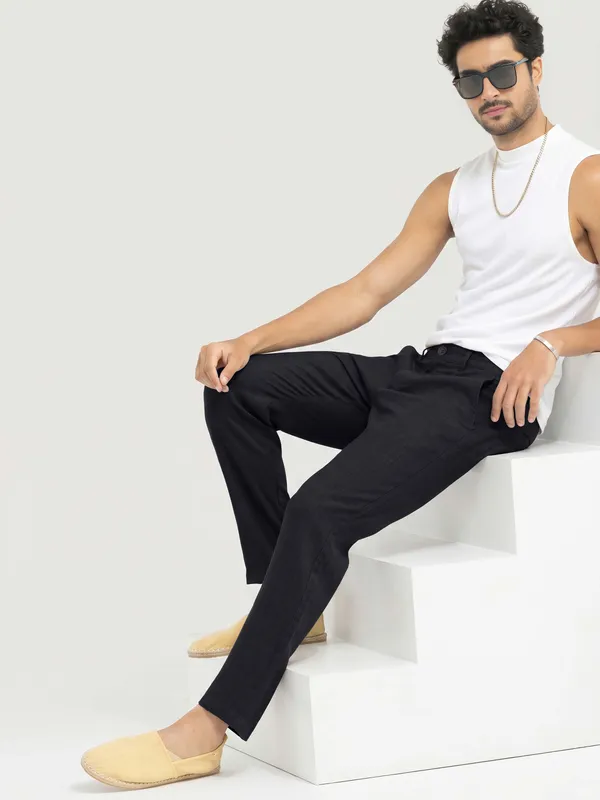 Navy_cool_linen_Flat_Front_Casual_Trousers_for_Men