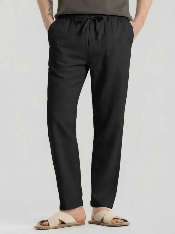 Mens_AIR_LINEN_Black_Drawstring_Casual_Pants