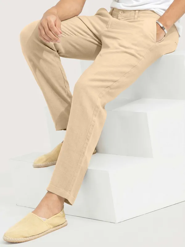 Beige_cool__linen_flat_front_trouers___for_Men