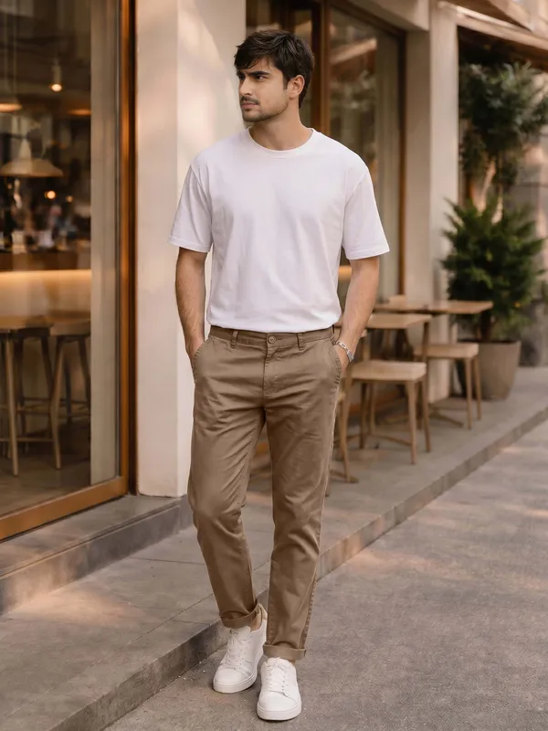 MOSS_Brown_Cotton_Casual_Chino_Trousers_for_Men