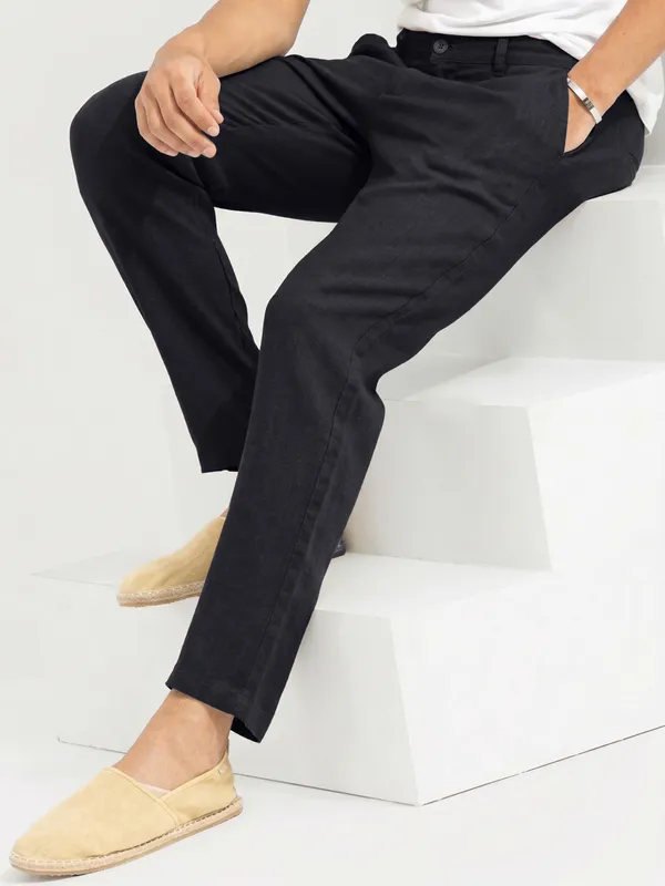 Navy_cool_linen_Flat_Front_Casual_Trousers_for_Men