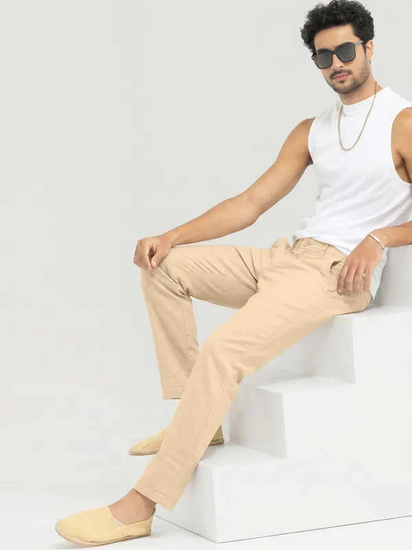 Beige_cool__linen_flat_front_trouers___for_Men