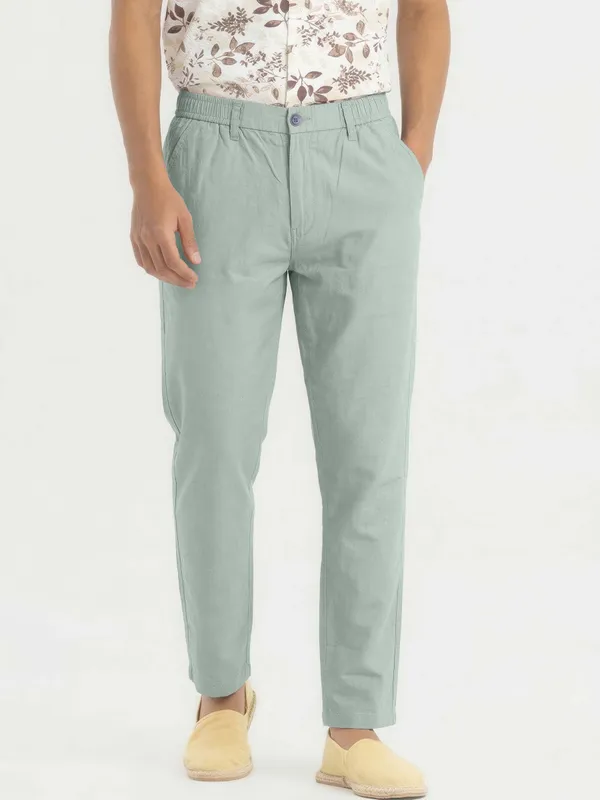 Mens_Sage_Green_Casual_Trousers_With_Elastic_Waistband