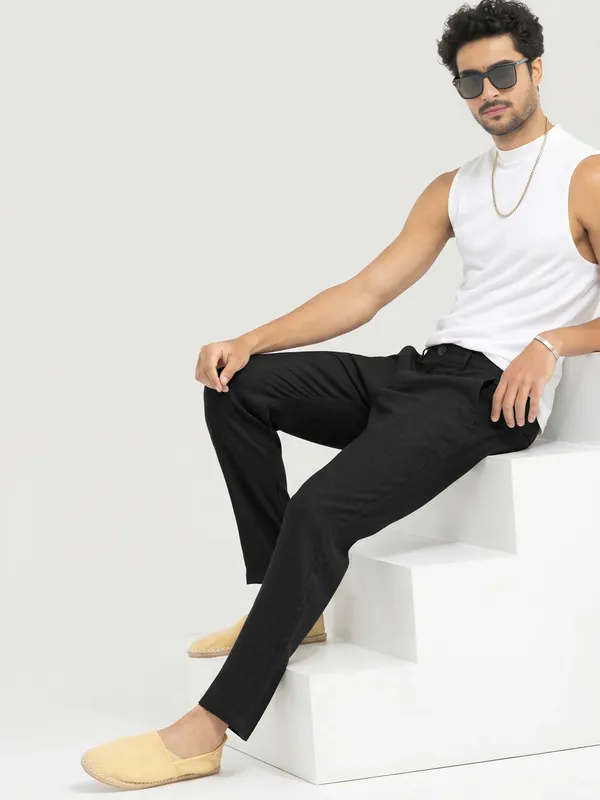 Black_cool_linen_Flat_Front__Trousers_for_Men