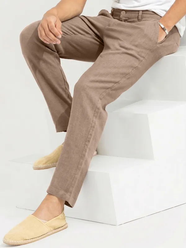 Brown_cool__linen_Flat_Front_trousers__for_Men