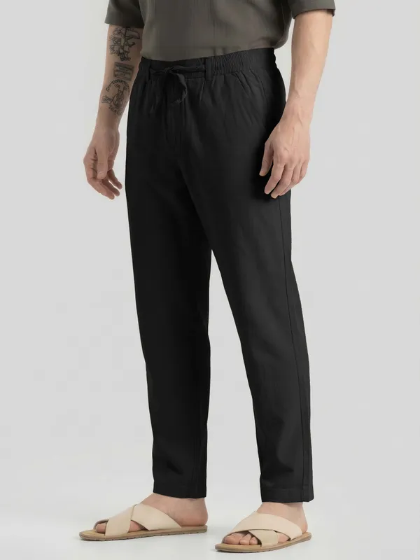 Mens_AIR_LINEN_Black_Drawstring_Casual_Pants