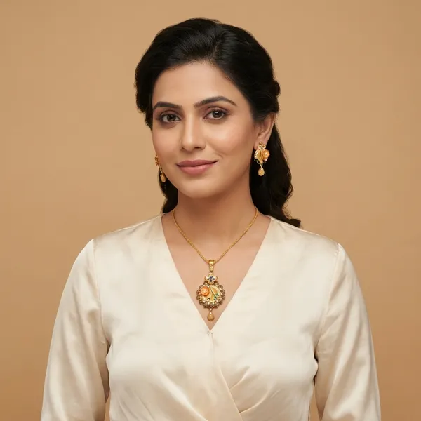 Gold_Alloy,_Enamel_Pendant_Set_For_Women