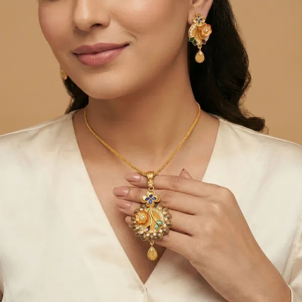 Gold_Alloy,_Enamel_Pendant_Set_For_Women