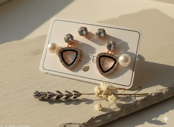 Silver_And_Black_Luxury_Rose_Gold_Stud_Pearl_Drop_Earring_Combo_Set_Of_2