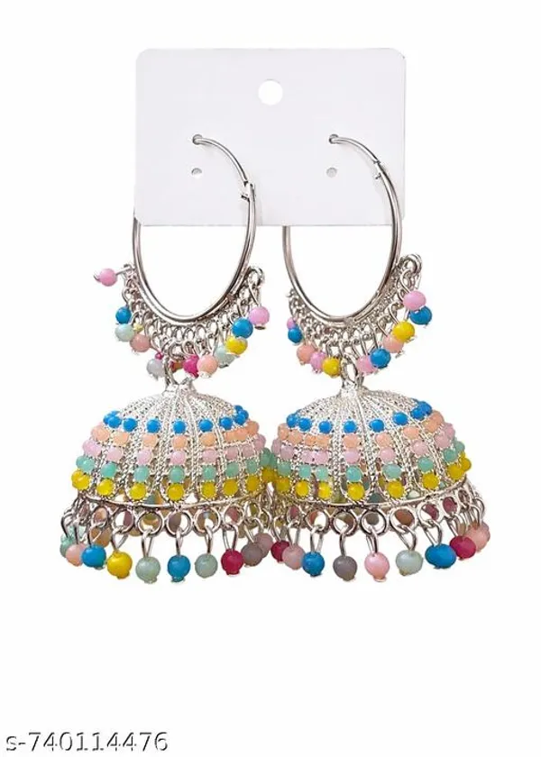 Vibrant_Multicolor_Beaded_Jhumka_Earrings_Silver_Plated_Hoop_Style_Traditional_Indian_Dangle_Earrings_For_Women