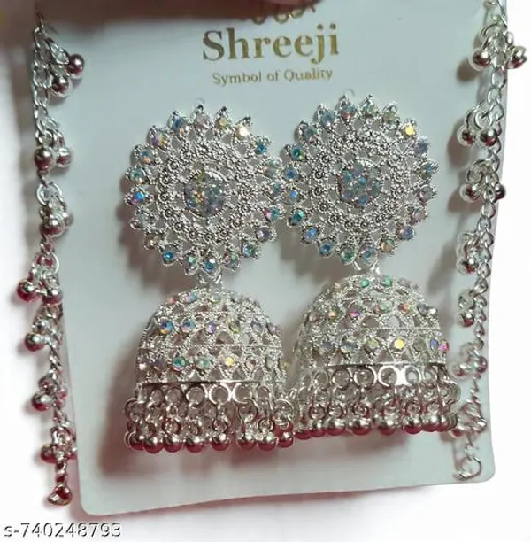 Silver_Traditional_Silver_Toned_Bridal_Jhumkis_With_Rainbow_Stone_Embellishments_Perfect_For_Weddings_Festivals