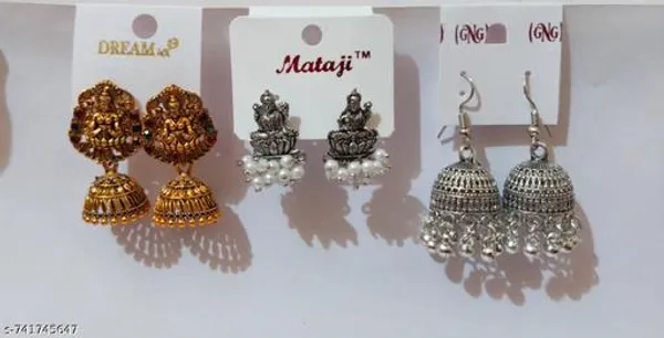 Silver_And_Gold_Traditional_Indian_Jhumka_Stud_Earring_Combo_Oxidized_Silver_Gold_Plated_Temple_Jewellery_Set_Pack_Of_3