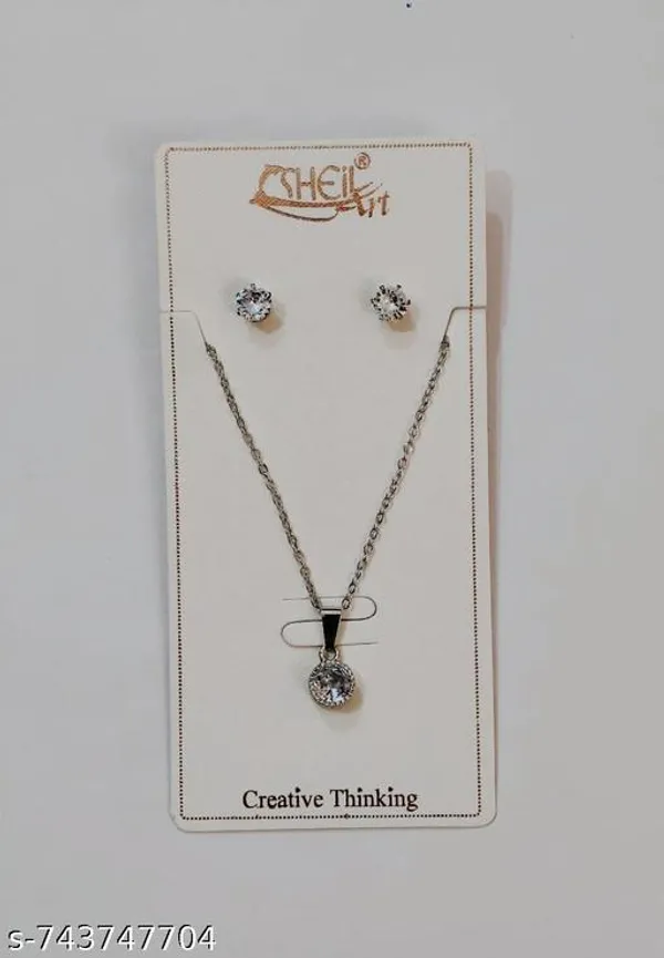 Silver_Art_Sparkling_Solitaire_Crystal_Pendant_Necklace_Matching_Stud_Earring_Set_Silver_Tone