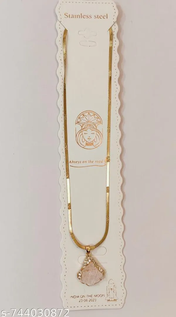 Gold_Plated_Assorted_Stainless_Steel_Herringbone_Snake_Chain_Necklace_With_Raw_Druzy_Quartz_Crystal_Pendant