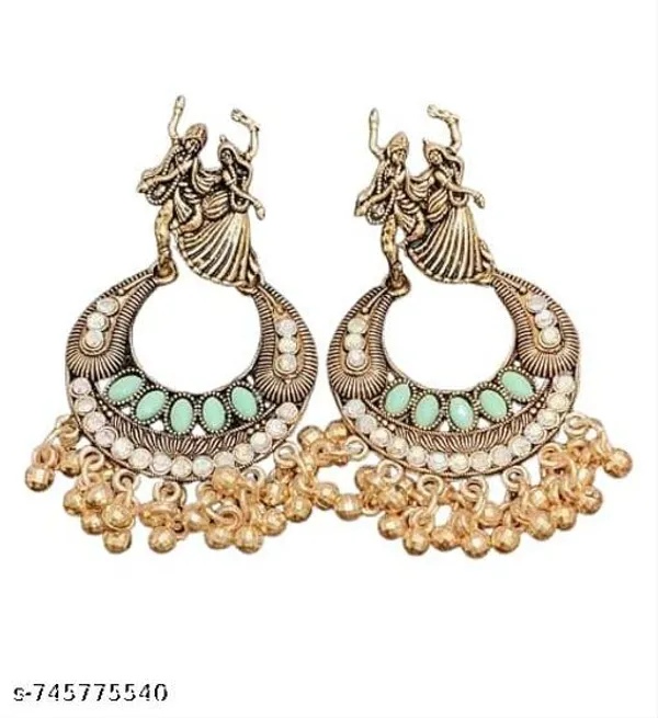 Gold_And_Green_Antique_Tone_Radha_Krishna_Chandbali_Earrings_With_Turquoise_Accents_And_Ghungroo_Drops