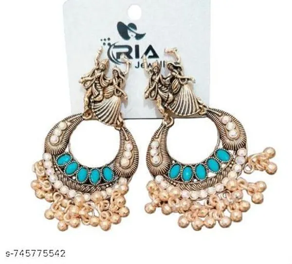 Gold_And_Green_Antique_Tone_Radha_Krishna_Chandbali_Earrings_With_Turquoise_Accents_And_Ghungroo_Drops