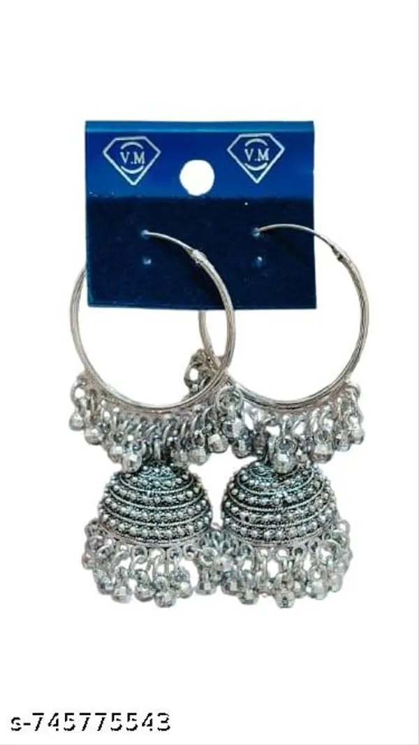 Oxidized_Silver_Plated_Hoop_Jhumka_Earrings_With_Beaded_Tassel_Fringe