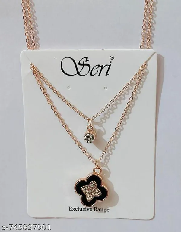 Rose_Gold_And_Black_Seri_Tone_Double_Layered_Necklace_With_Crystal_Solitaire_And_Floral_Pendant