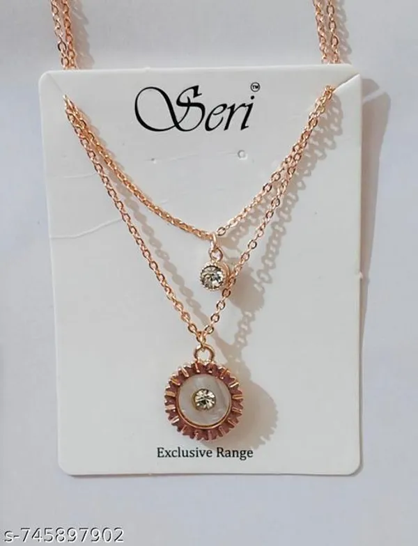 Rose_Gold_And_Pink_Seri_Tone_Double_Layered_Necklace_With_Crystal_Solitaire_And_Floral_Pendant