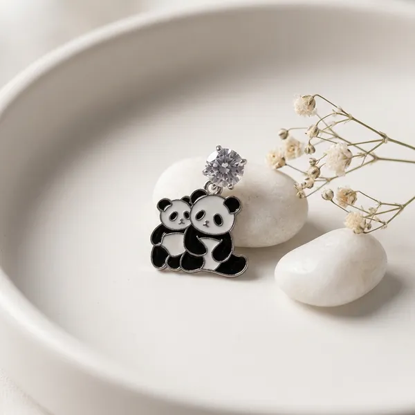 Silver_And_Black_Adorable_Mother_Baby_Panda_Dangle_Earrings_Sparkly_Crystal_Studs