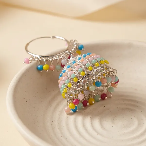 Vibrant_Multicolor_Beaded_Jhumka_Earrings_Silver_Plated_Hoop_Style_Traditional_Indian_Dangle_Earrings_For_Women
