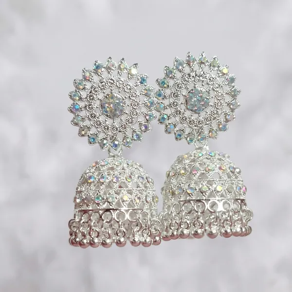Silver_Traditional_Silver_Toned_Bridal_Jhumkis_With_Rainbow_Stone_Embellishments_Perfect_For_Weddings_Festivals