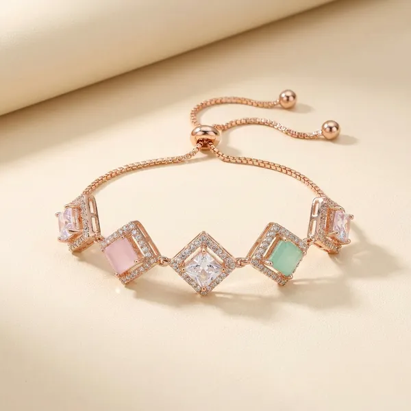 Multicolor_Rose_Gold_Geometric_Pastels_Bolero_Bracelet_Multi_Stone_Rhombus_Adjustable_Bracelet