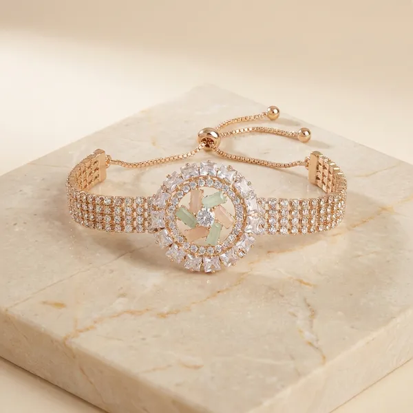 Rose_Gold_Exquisite_Rose_Gold_Bolo_Bracelet_With_Floral_Crystal_Medallion_And_Adjustable_Slider