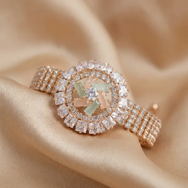 Rose_Gold_Exquisite_Rose_Gold_Bolo_Bracelet_With_Floral_Crystal_Medallion_And_Adjustable_Slider