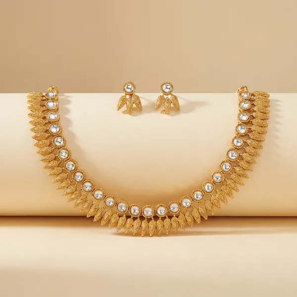Gold_Antique_Gold_Plated_Kundan_Choker_Necklace_Set_With_Matching_Leaf_Drop_Earrings